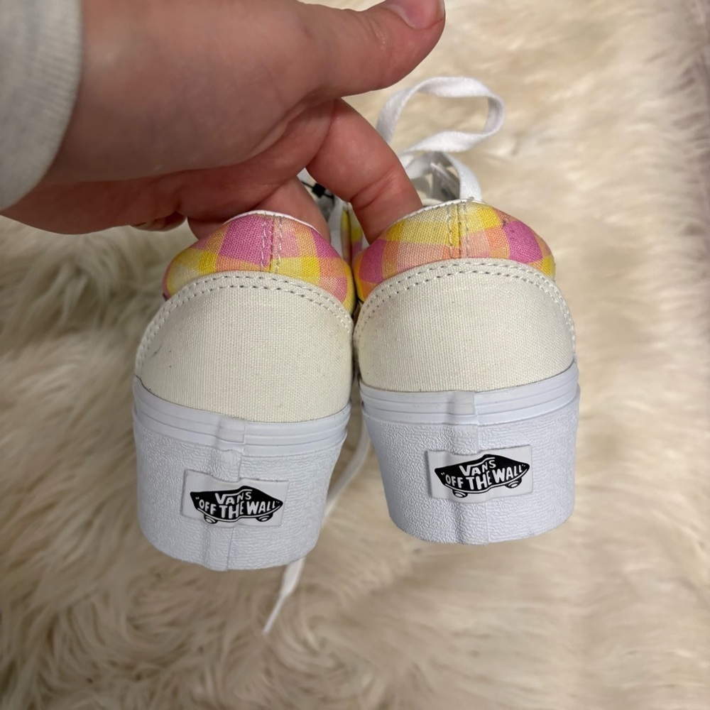 New Vans Women's OLD SKOOL STACKFORM PASTEL PICNIC PINK PLAID SNEAKERS 5 or 3.5 - Picture 5 of 8